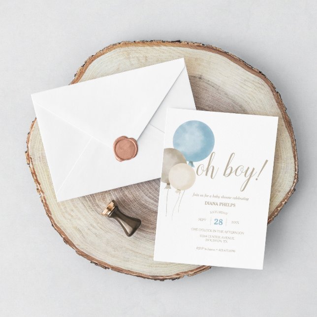 Oh Boy! Watercolor Baby Shower Invitation
