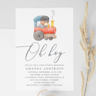 Oh boy. Watercolor cute Teddy bear baby shower Invitation