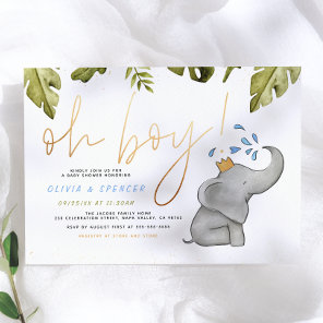 Oh Boy Watercolor Elephant Sprinkle Baby Shower Invitation