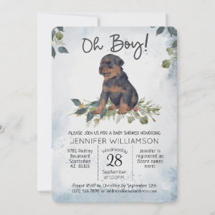 Oh Boy! Watercolor Puppy Dog Baby Shower Invitation