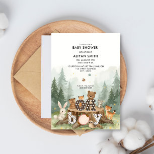 Oh Boy Watercolor Woodland Animals Baby Shower Invitation