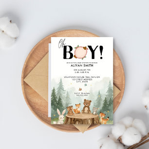 Oh Boy Watercolor Woodland Animals Baby Shower Invitation