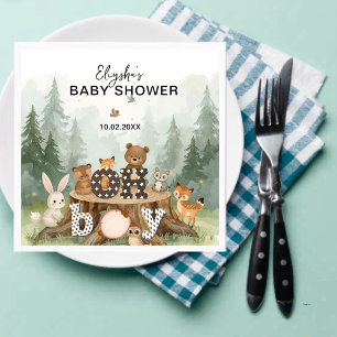 Oh Boy Watercolor Woodland Animals Baby Shower Napkins