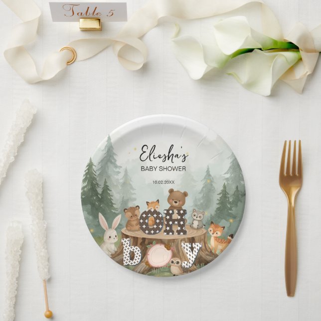 Oh Boy Watercolor Woodland Animals Baby Shower  Paper Plates (Wedding)