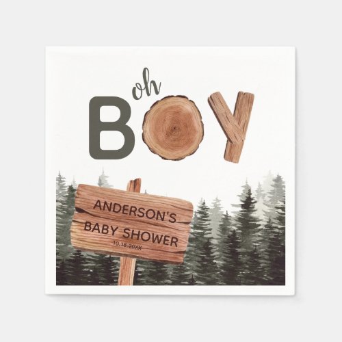 Oh Boy - Watercolor Woodland Baby Shower  Napkins