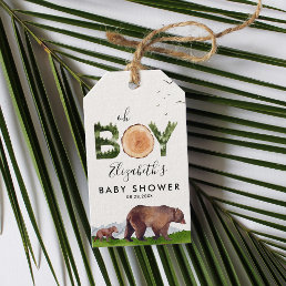 Oh Boy Watercolor Woodland Bear Baby Shower Gift Tags