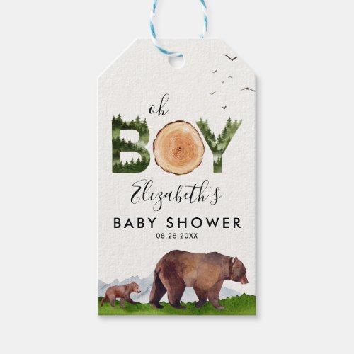 Oh Boy Watercolor Woodland Bear Baby Shower
