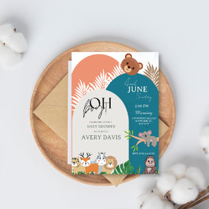 Oh Boy Watercolor Woodland Bear Baby Shower  Invitation