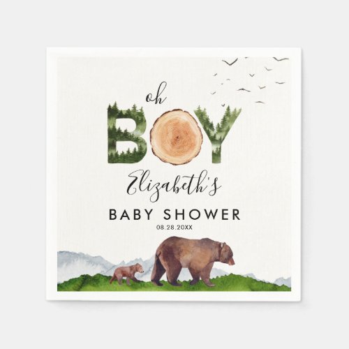 Oh Boy Watercolor Woodland Bear Baby Shower 