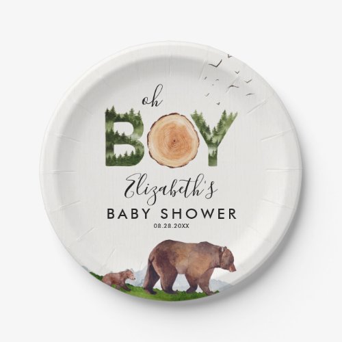 Oh Boy Watercolor Woodland Bear Baby Shower 