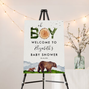 Oh Boy Watercolor Woodland Bear Welcome Foam Board