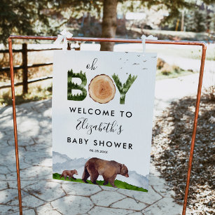 Oh Boy Watercolor Woodland Bear Welcome  Poster