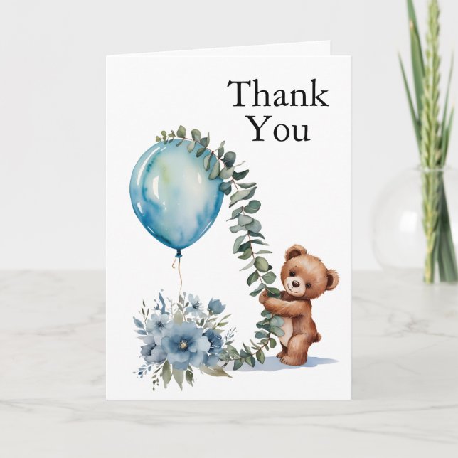 Oh Boy! We Can Bearly Thank You" Teddy Bear  Thank You Card (Front)