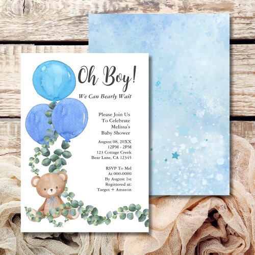 Oh Boy We Can Bearly Wait Baby Shower Invitation
