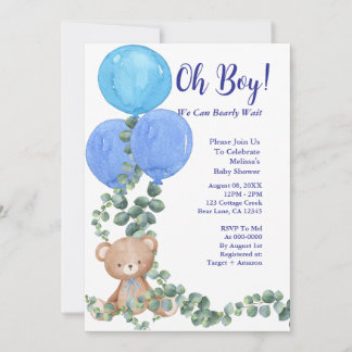 Oh Boy We Can Bearly Wait Baby Shower Invitation