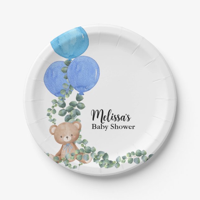 Oh Boy We Can Bearly Wait Balloon Eucalyptus  Paper Plates (Front)