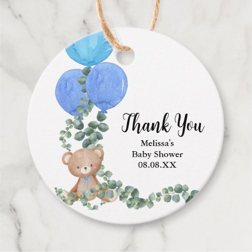 Oh Boy We Can Bearly Wait Blue Balloon Eucalyptus Favor Tags