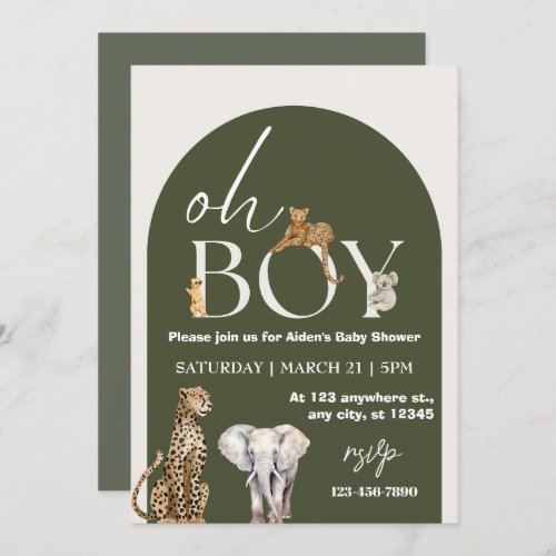 Oh Boy Wild One Animals Boy Baby Shower Invitation