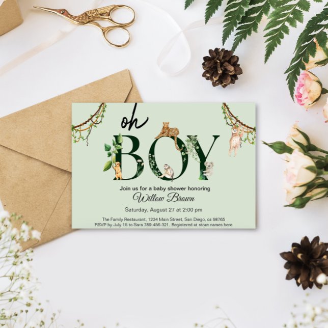 Oh Boy Wild Safari Animal Jungle Boy Baby Shower Invitation (Safari animal jungle theme baby shower)