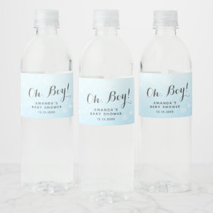 Oh Boy Winter Baby Shower Snowflakes Blue Water Bottle Label