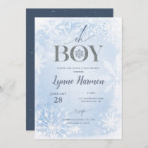 Oh Boy Winter Boy Baby Shower Invitation Blue