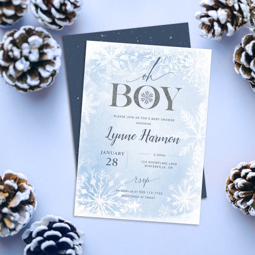 Oh Boy Winter Boy Baby Shower Invitation Blue 