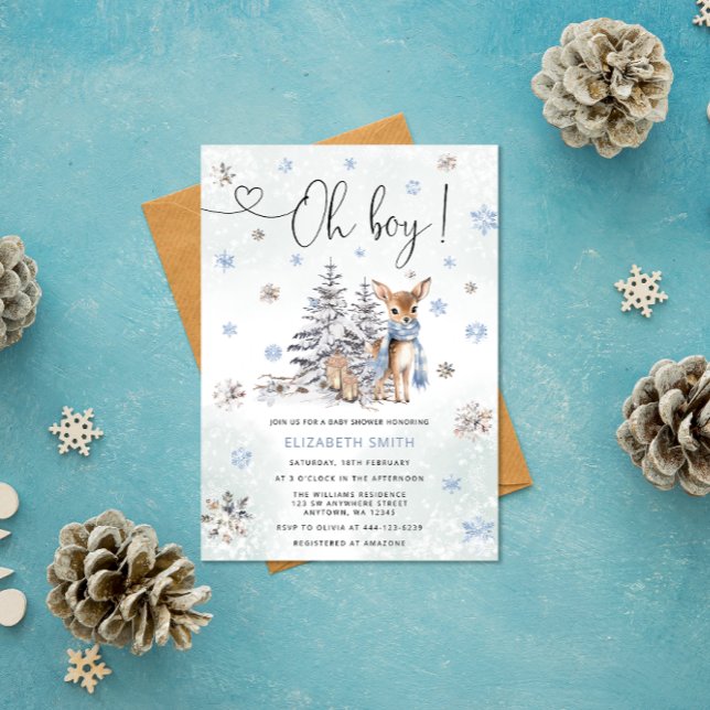 Oh Boy Winter Deer Baby Shower Invitation (Creator Uploaded)