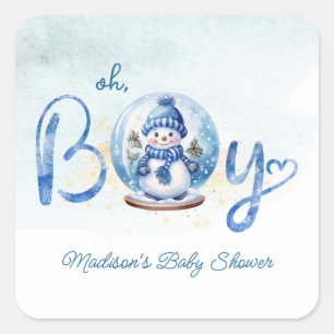 Oh Boy Winter Theme Baby Shower Square Sticker