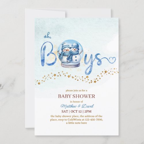 Oh Boy Winter Theme Twin Baby Shower Invitation