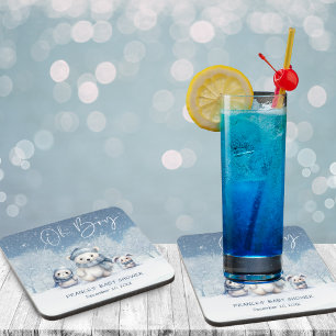 Oh Boy Winter   Woodland Baby Shower Beverage Coaster