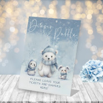 Oh Boy Winter Woodland Baby Shower Diaper Raffle  Pedestal Sign
