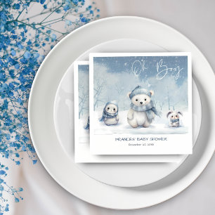 Oh Boy Winter Woodland Baby Shower Editable Napkins
