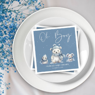 Oh Boy Winter Woodland Baby Shower Editable Napkins