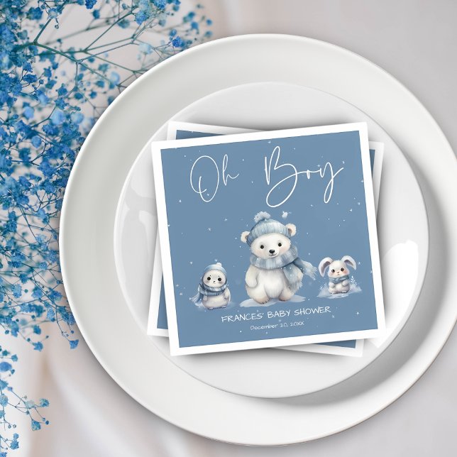 Oh Boy Winter | Woodland Baby Shower Editable Napkins (Creator Uploaded)