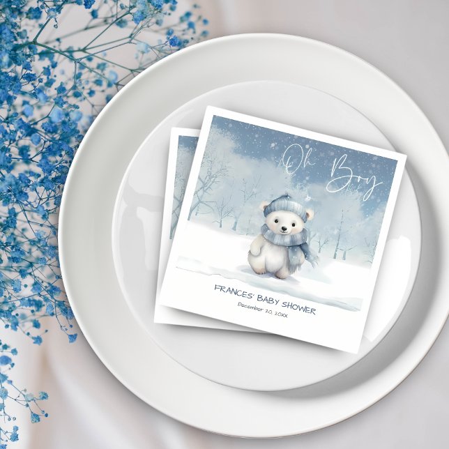 Oh Boy Winter | Woodland Baby Shower Editable Napkins (Creator Uploaded)