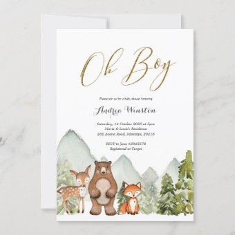 Oh Boy Woodland Animal Baby Shower Invitation | Zazzle