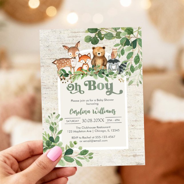 Oh Boy Woodland Animals Baby Shower Invitation (Creator Uploaded)