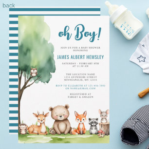 Oh Boy! Woodland Animals Baby Shower Invitation