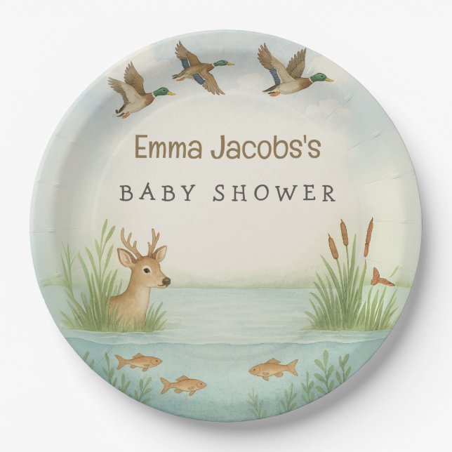 Oh Boy! Woodland Baby Shower  Paper Plates (Front)