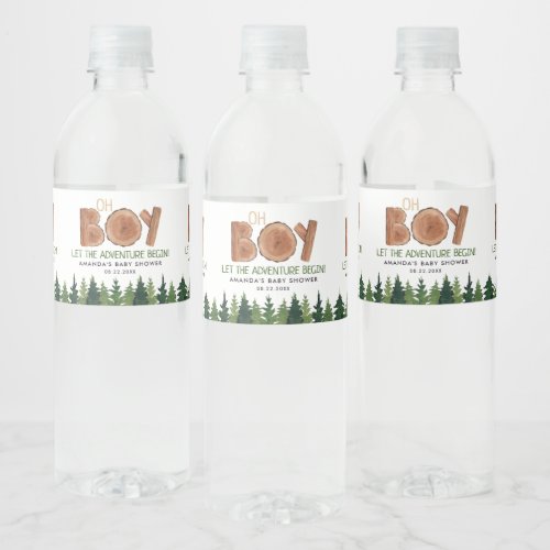 Oh Boy Woodland Baby Shower  Water Bottle Label