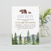 Oh Boy Woodland Bear Baby Shower Invitation (Standing Front)