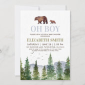Oh Boy Woodland Bear Baby Shower Invitation (Front)