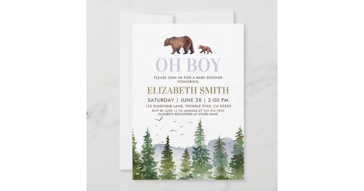 Oh Boy Woodland Bear Baby Shower Invitation Zazzle