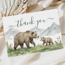 Oh Boy Woodland Bear Baby Shower Thank You Card