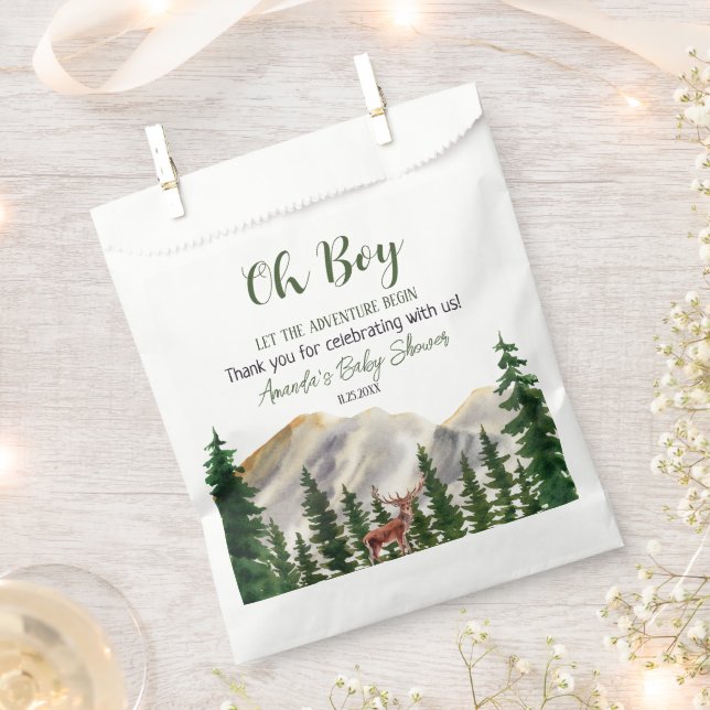 Oh Boy Woodland Deer Baby Shower Favor Bag (Clipped)
