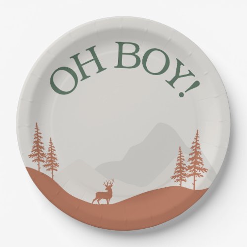 oh boy woodland mountain baby shower plate