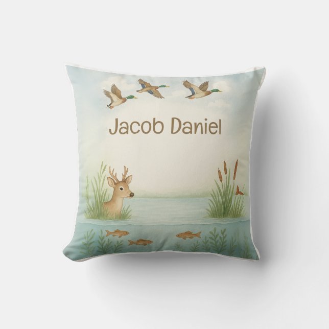Oh Boy Woodland Nursery Throw Pillow (Front)