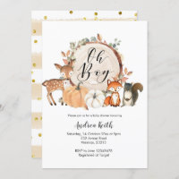 Oh Boy woodland pumpkin baby shower invitation