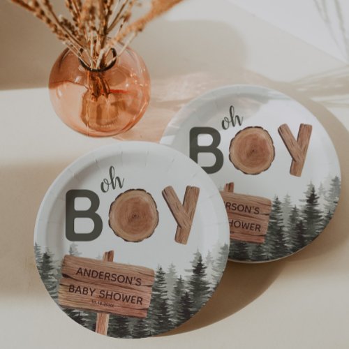 Oh Boy _ Woodland Rustic Baby Shower  Paper Plates