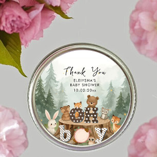 Oh Boy Woodland Safari Animals Thank You  Classic Round Sticker